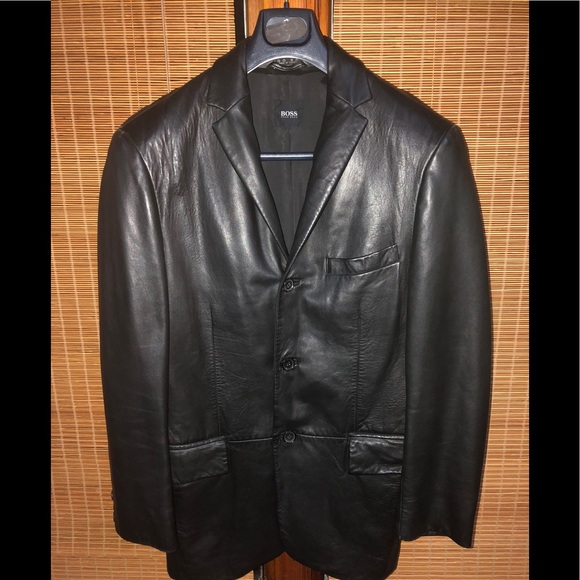 Hugo Boss Other - HUGO BOSS Sz 40R / L Black Lambskin Leather Blazer